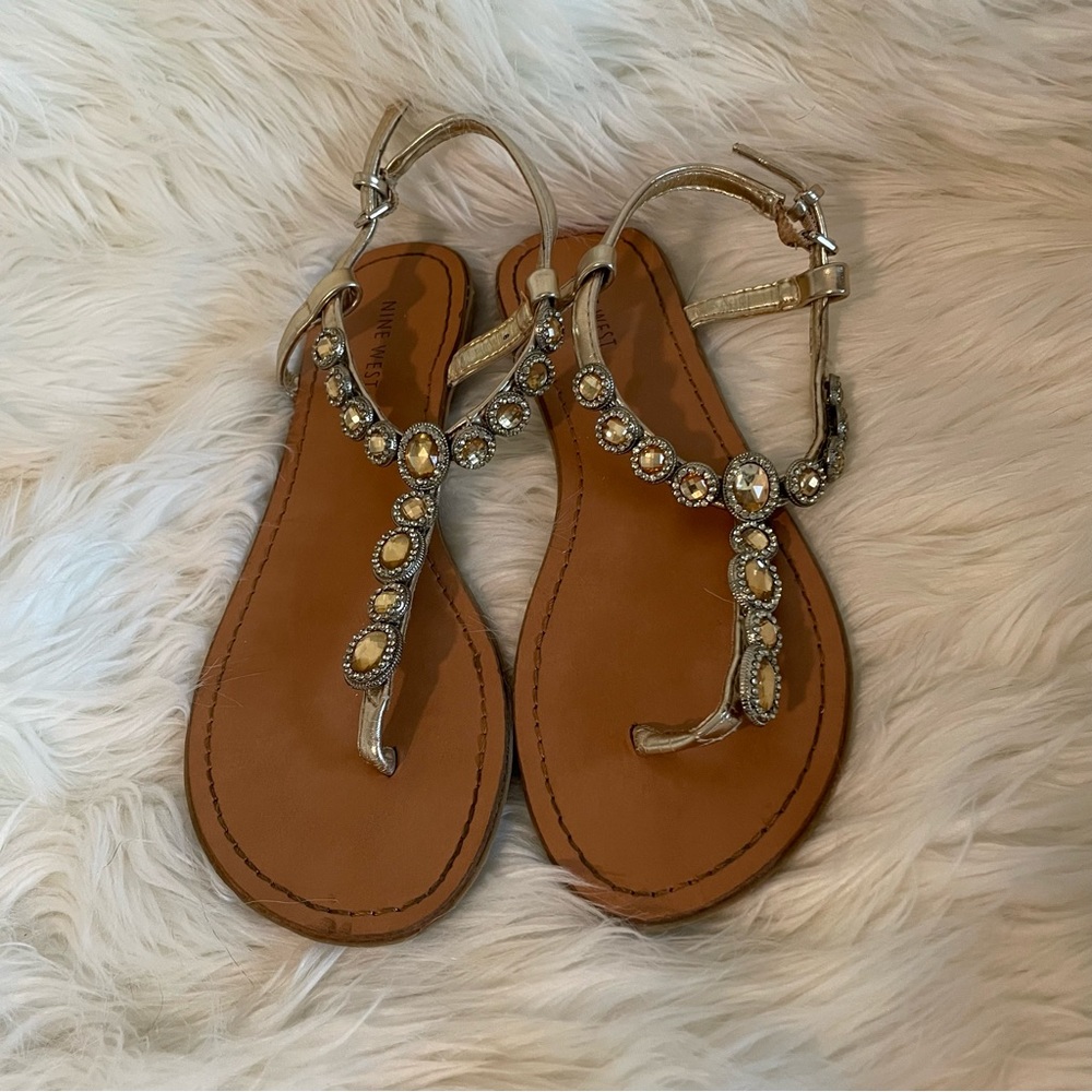 Nine West | Gold Jeweled Sandals